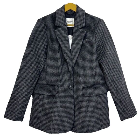 Abercrombie Fitch Womens XS Houndstooth Wool Blazer Coat Jacket Preppy Career - Picture 5 of 11